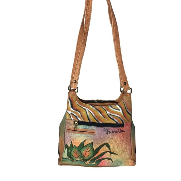 Anuschka NEVER USED Handpaint Leather Shoulder Bag Butterfly Animal - Picture 4 of 12